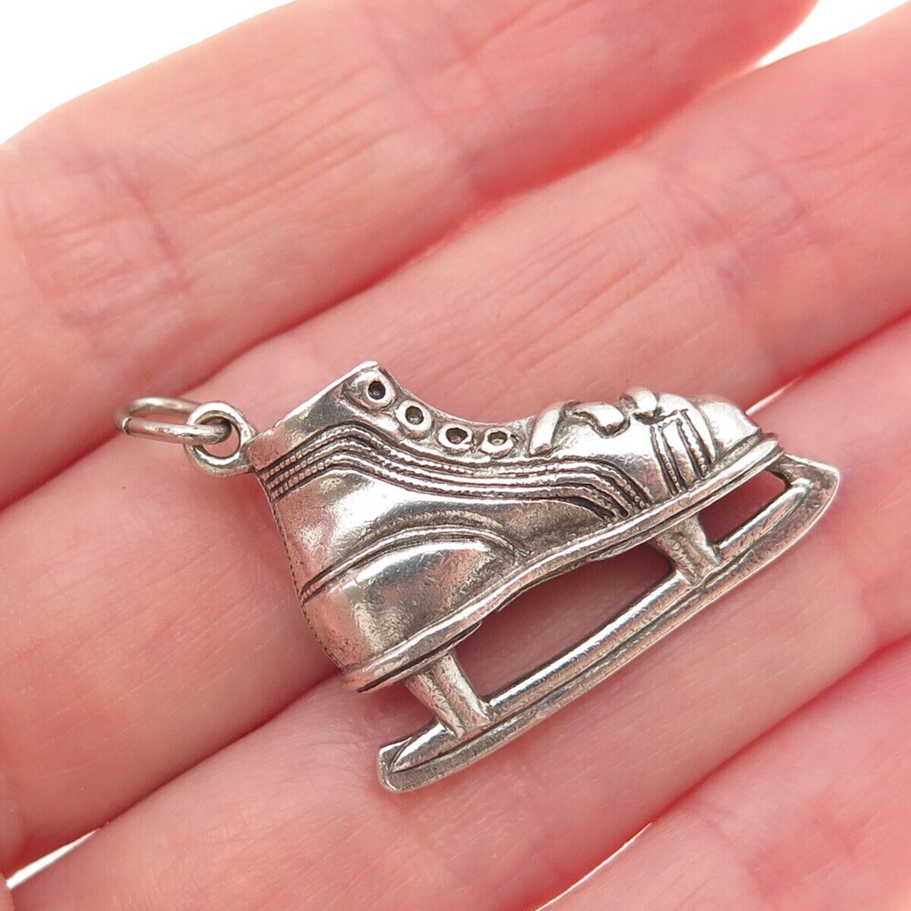 BEAU 925 Sterling Silver Vintage Ice Skating Shoe Oxidized Charm Pendant